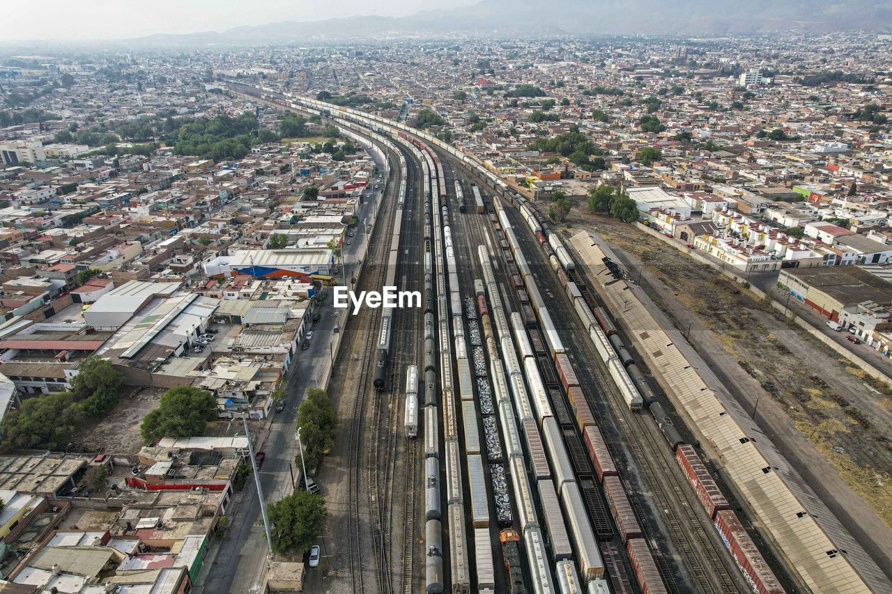 high angle view of city street