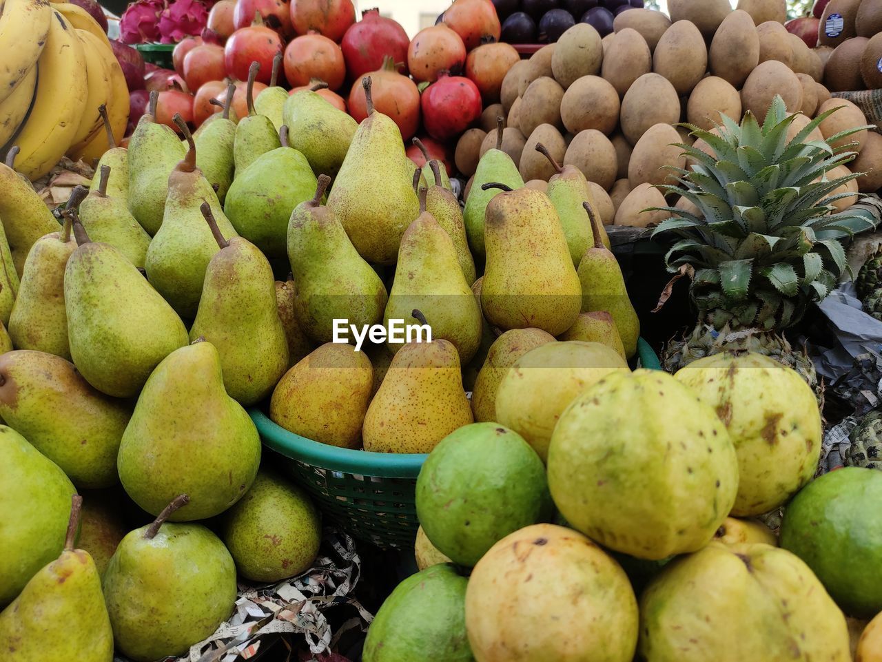 High angle view of fruits for sale at market stall