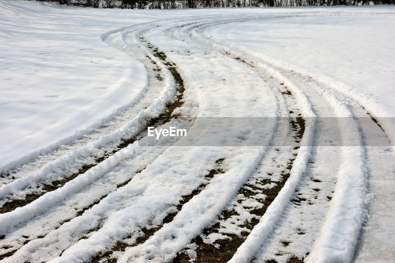Tire tracks on snow
