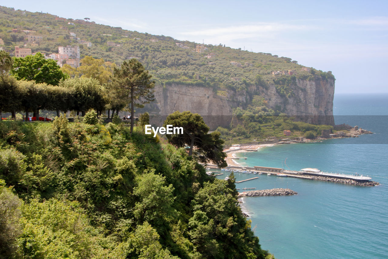 High angle view of bay against sky