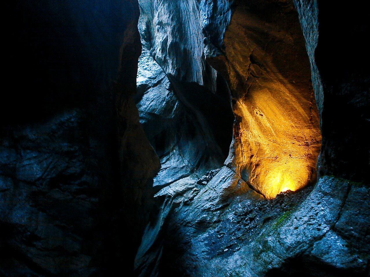 View of cave at night