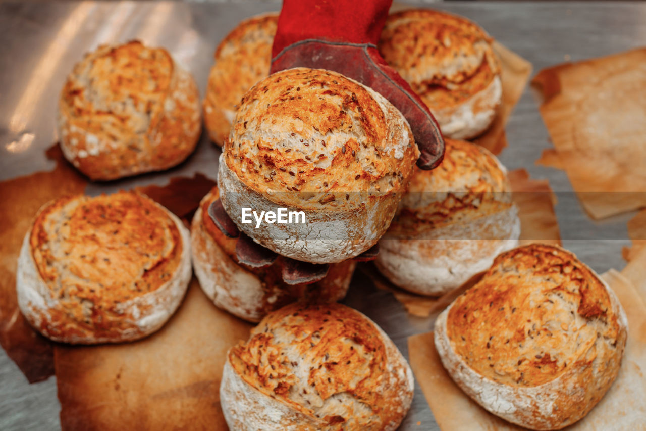 Pile of freshly baked wheat bread