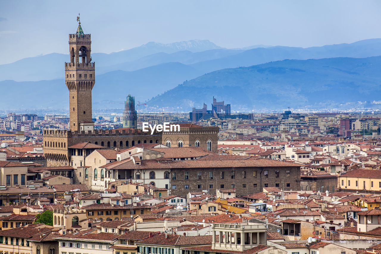 View of palazzo vecchio and the beautiful city of florence from michelangelo square