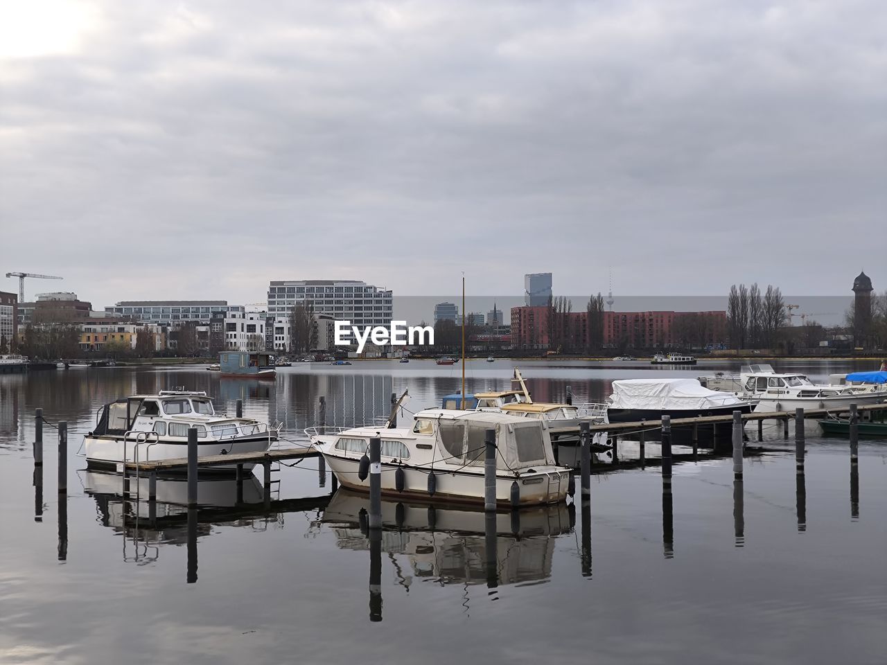 boats moored in harbor