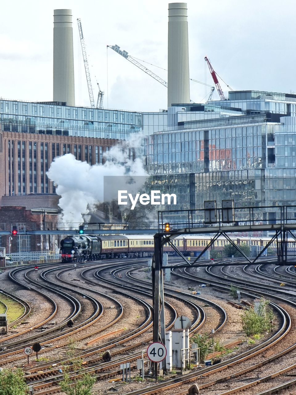 Steam train by battersea power station 