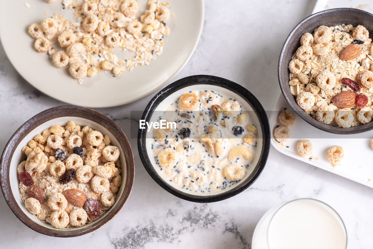 HIGH ANGLE VIEW OF BREAKFAST IN BOWL