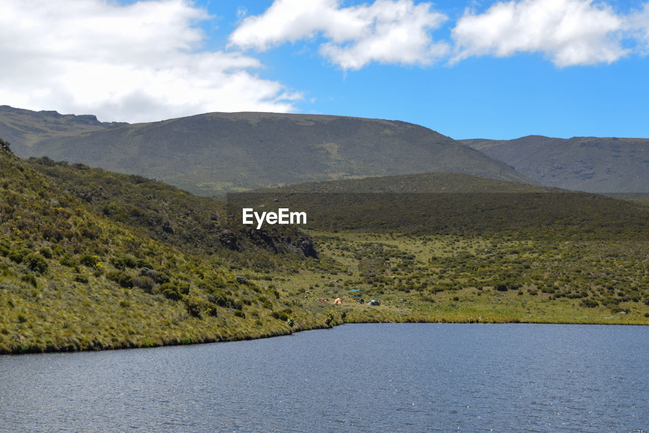 Scenic lake against a mountain background, lake ellis in mount kenya national park