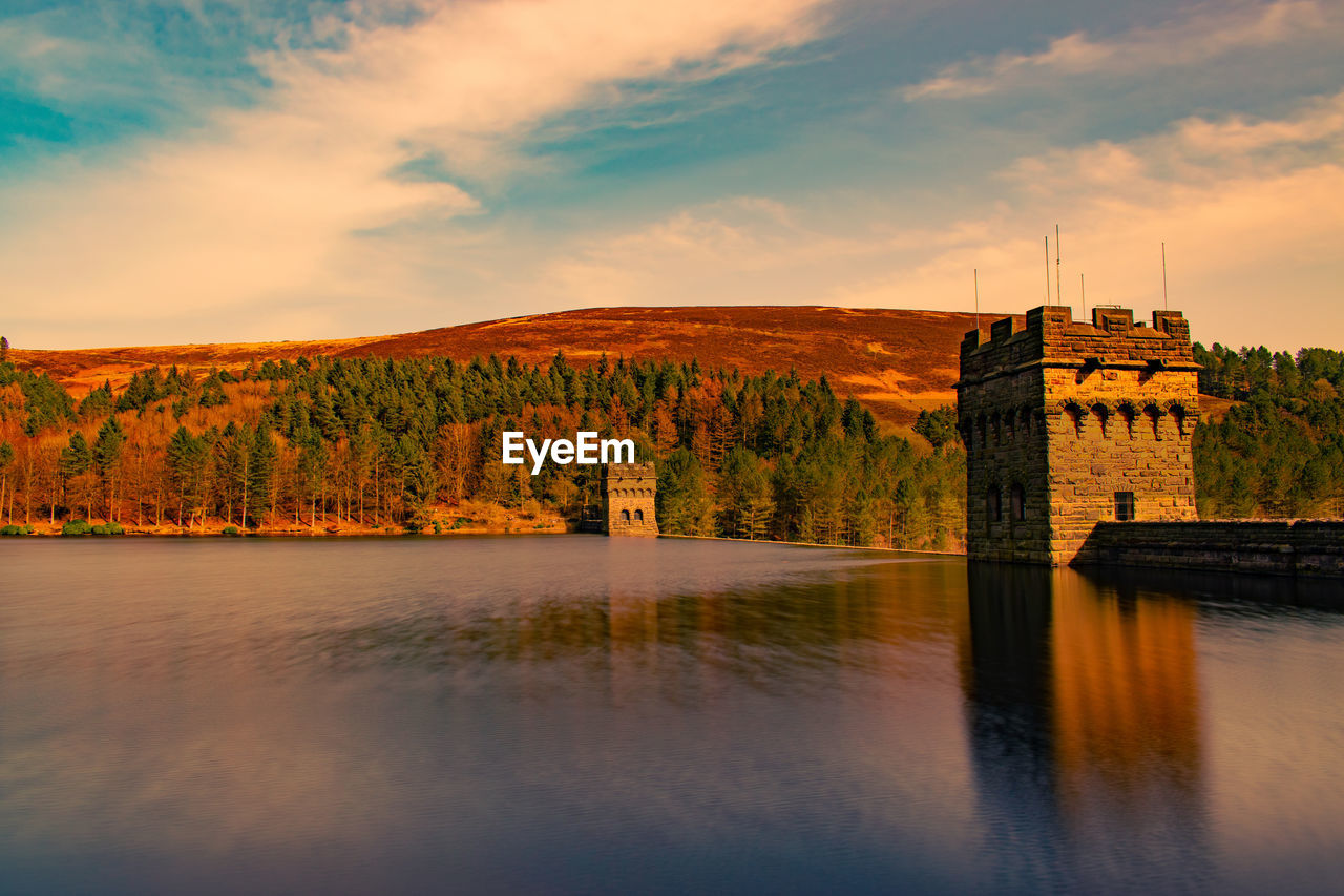 Scenic view of lake against cloudy sky