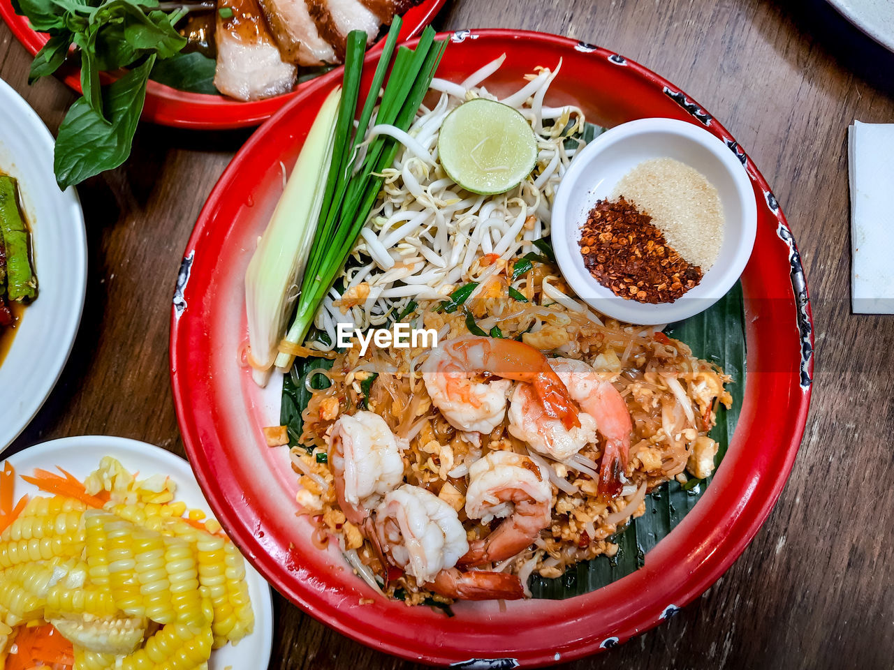 high angle view of food served in bowl on table