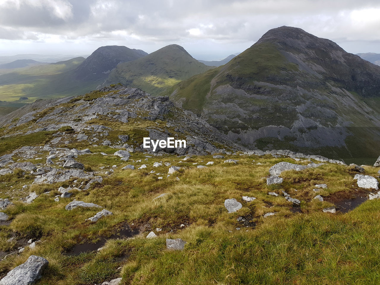 Scenic view of landscape and mountains against sky