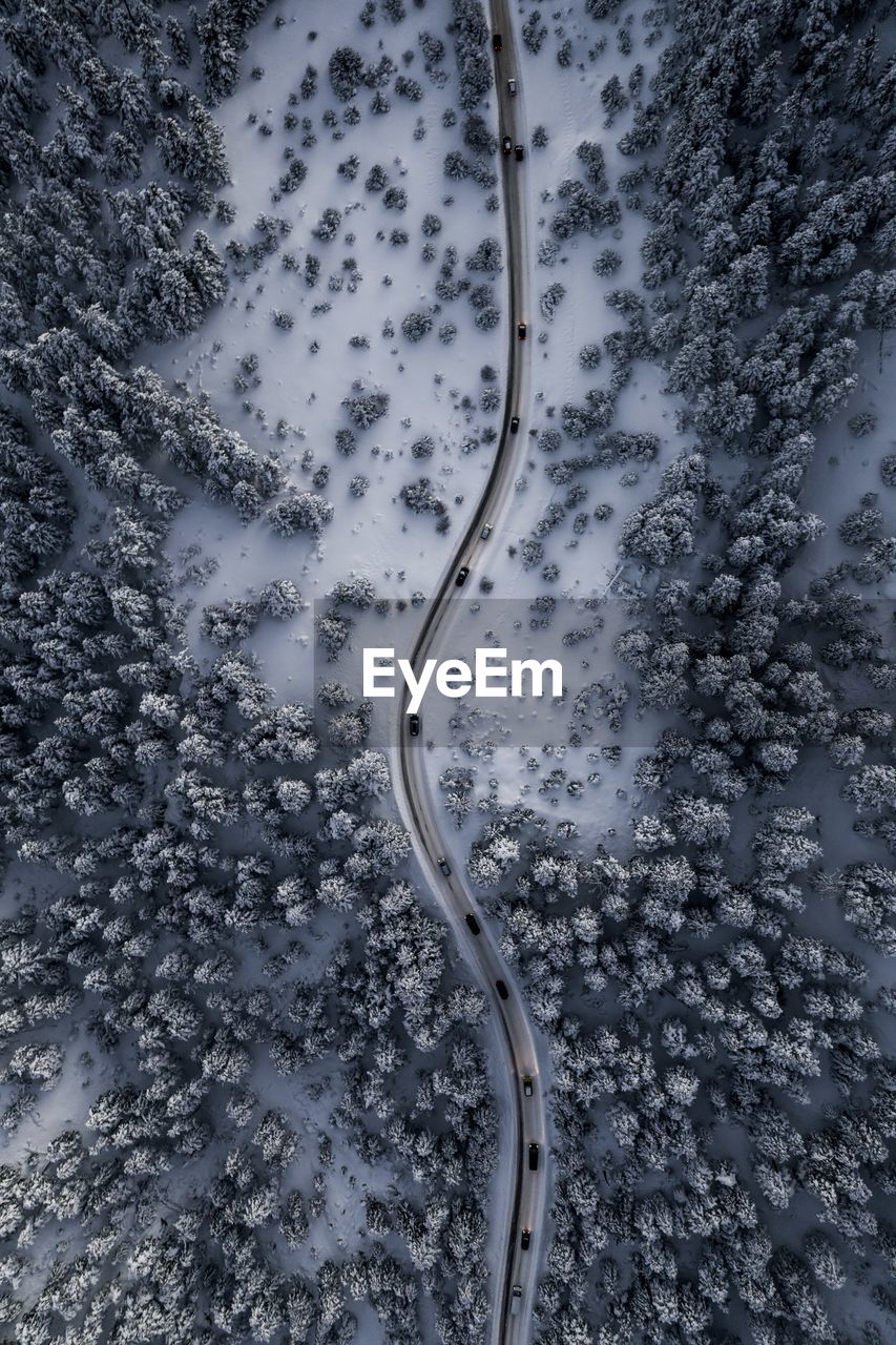 Drone view in parnassus mountain with snowy road