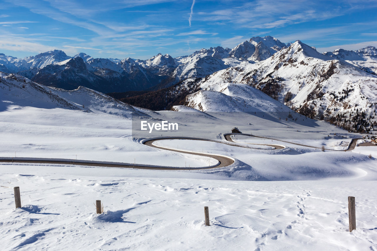 Scenic view of snow covered mountains against sky