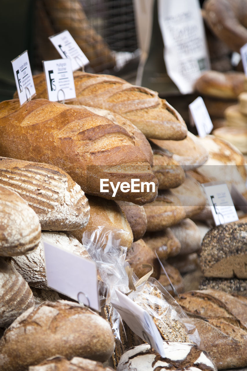 Stack of bread at market