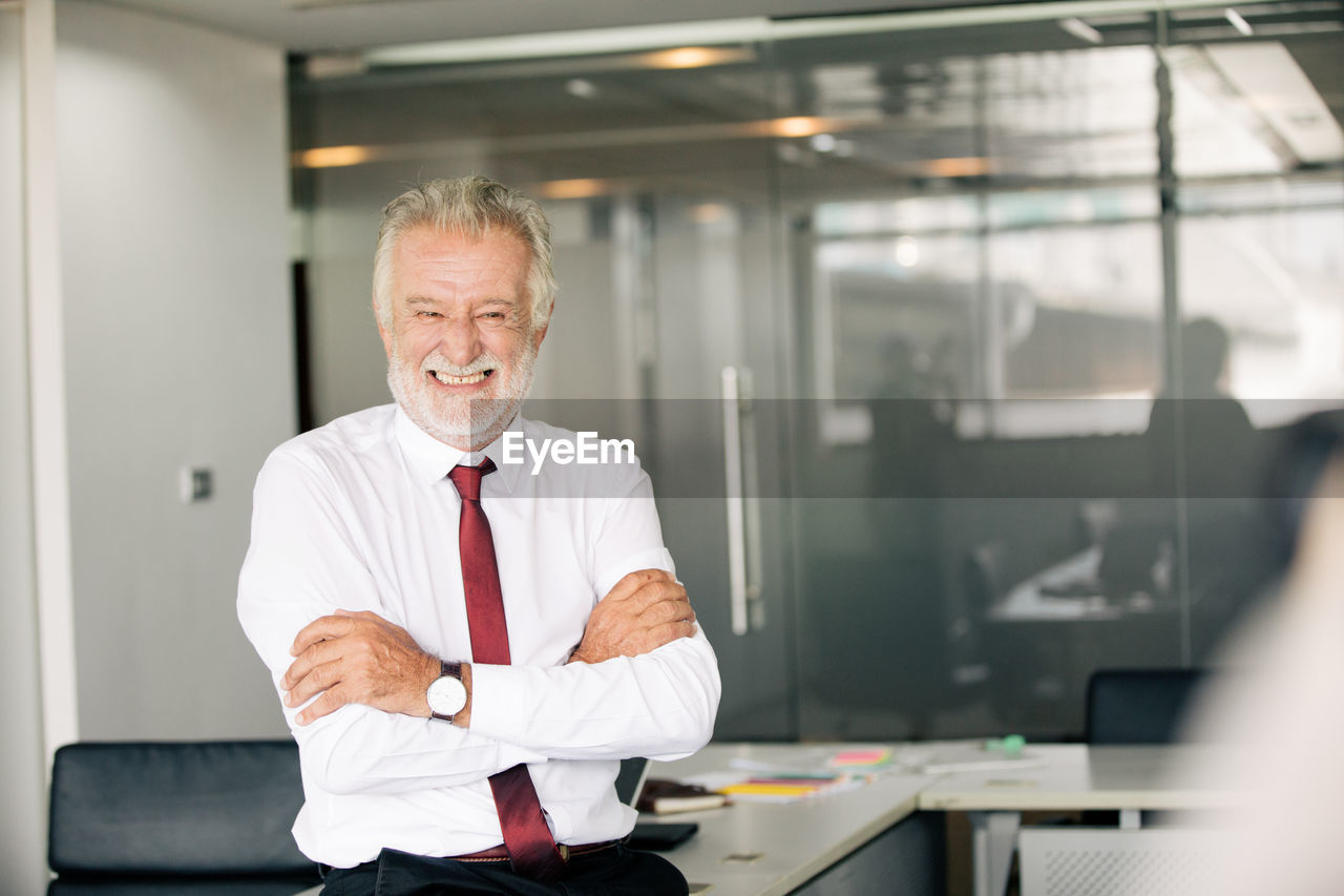 Smiling senior businessman standing at office