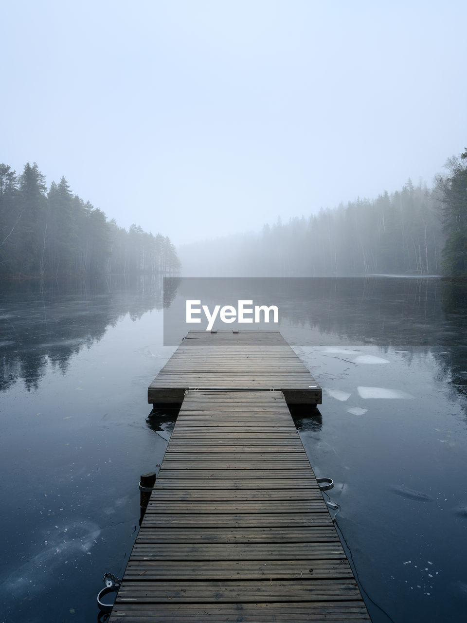 PIER AMIDST LAKE AGAINST SKY