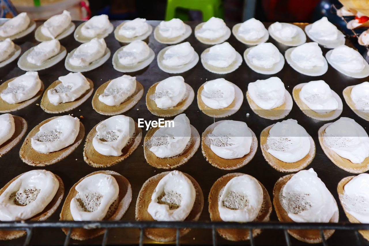 HIGH ANGLE VIEW OF VARIOUS FOOD FOR SALE