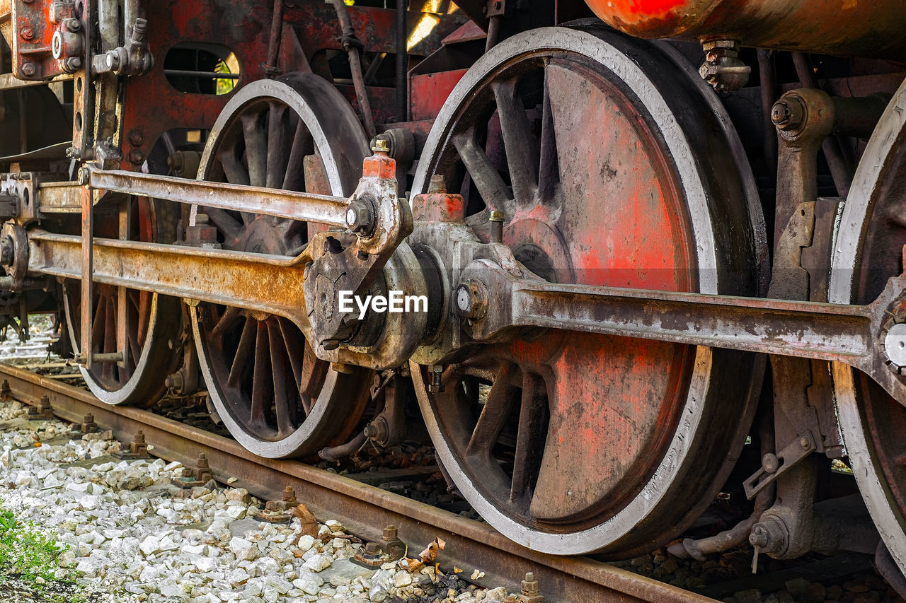 Close-up of train on railroad track