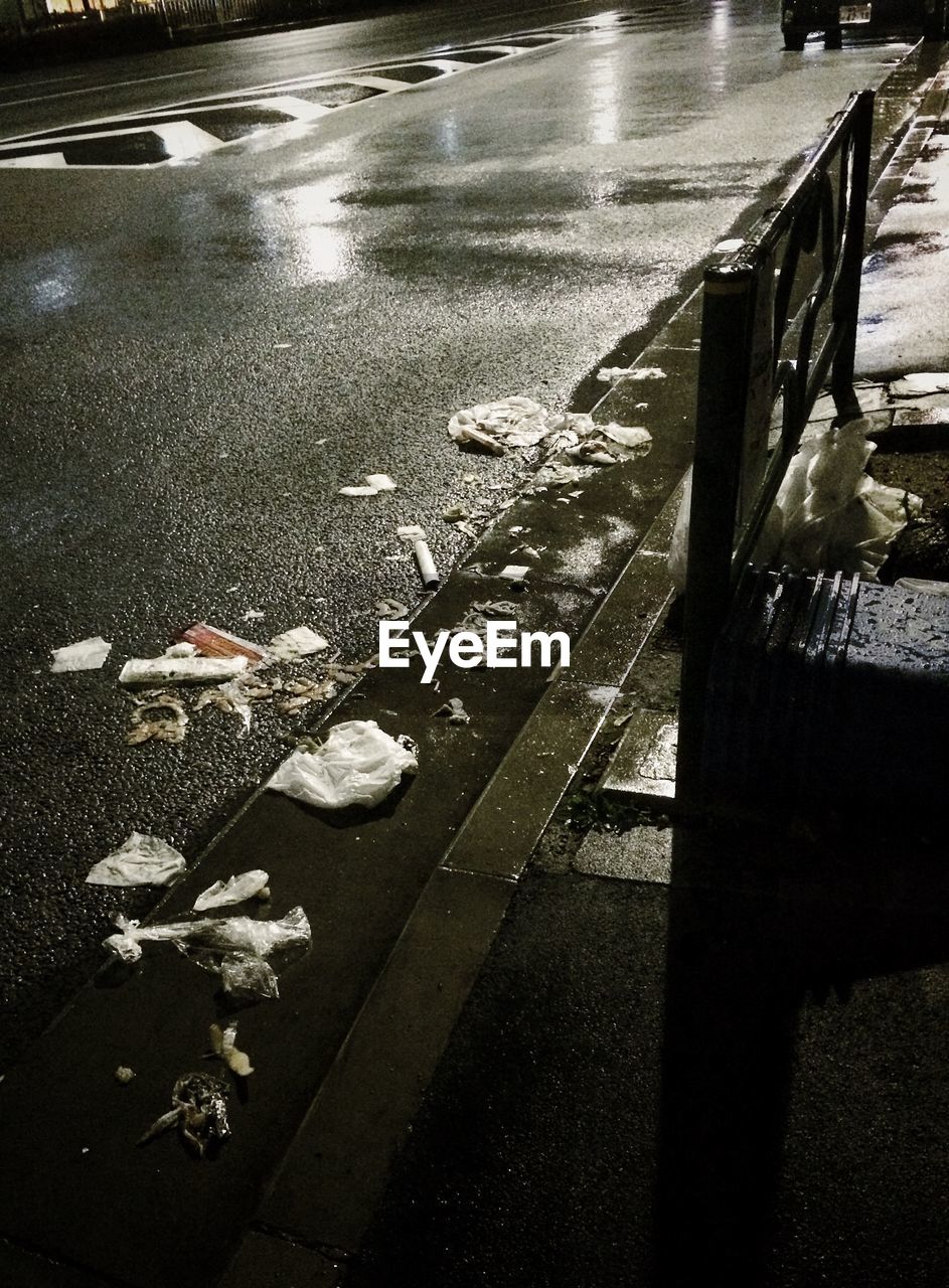 High angle view of garbage on street