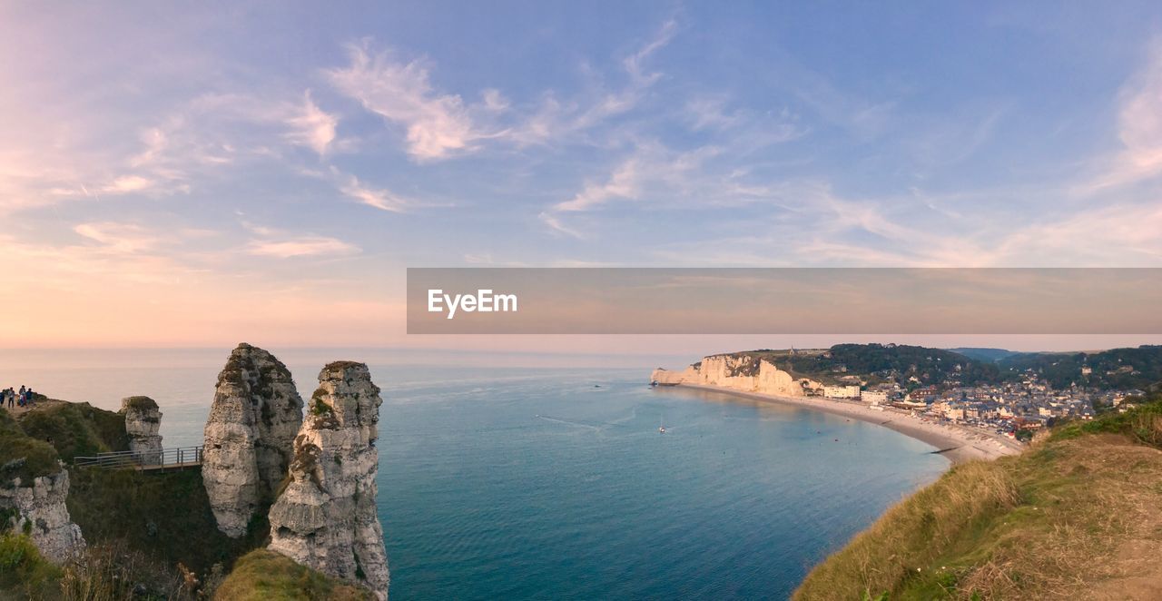 Panoramic view of sea against sky during sunset