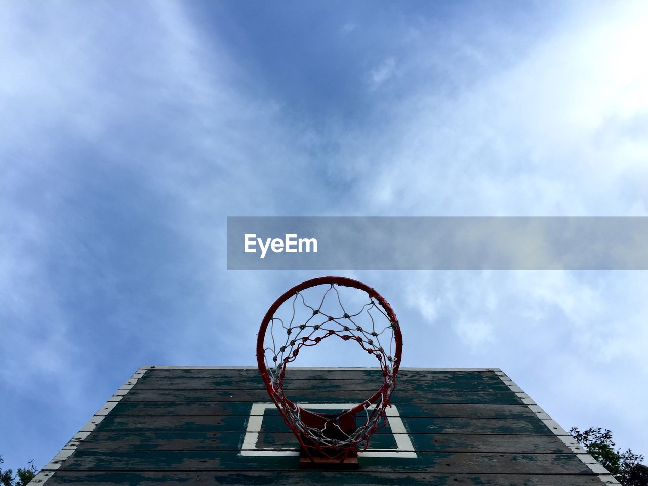 Low angle view of basketball hoop against sky