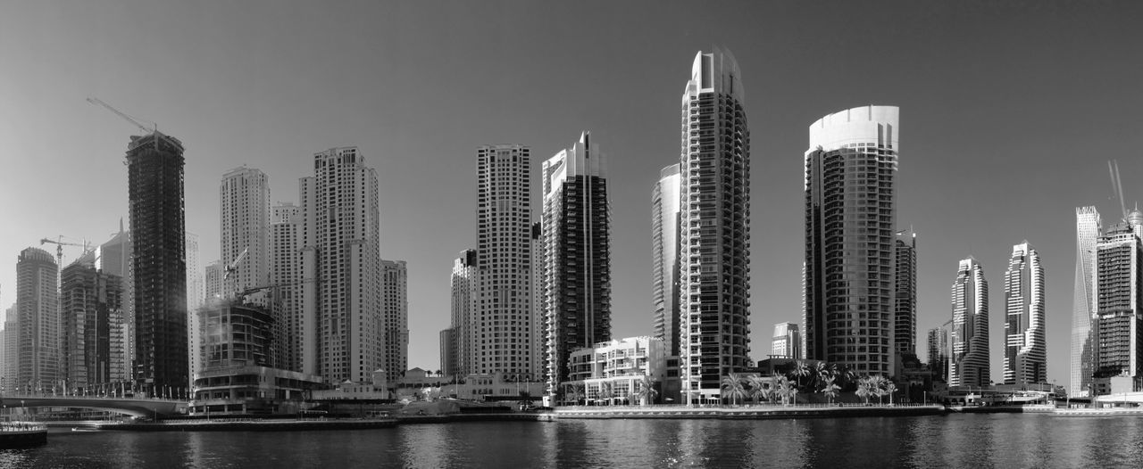 Buildings against the sky with waterfront