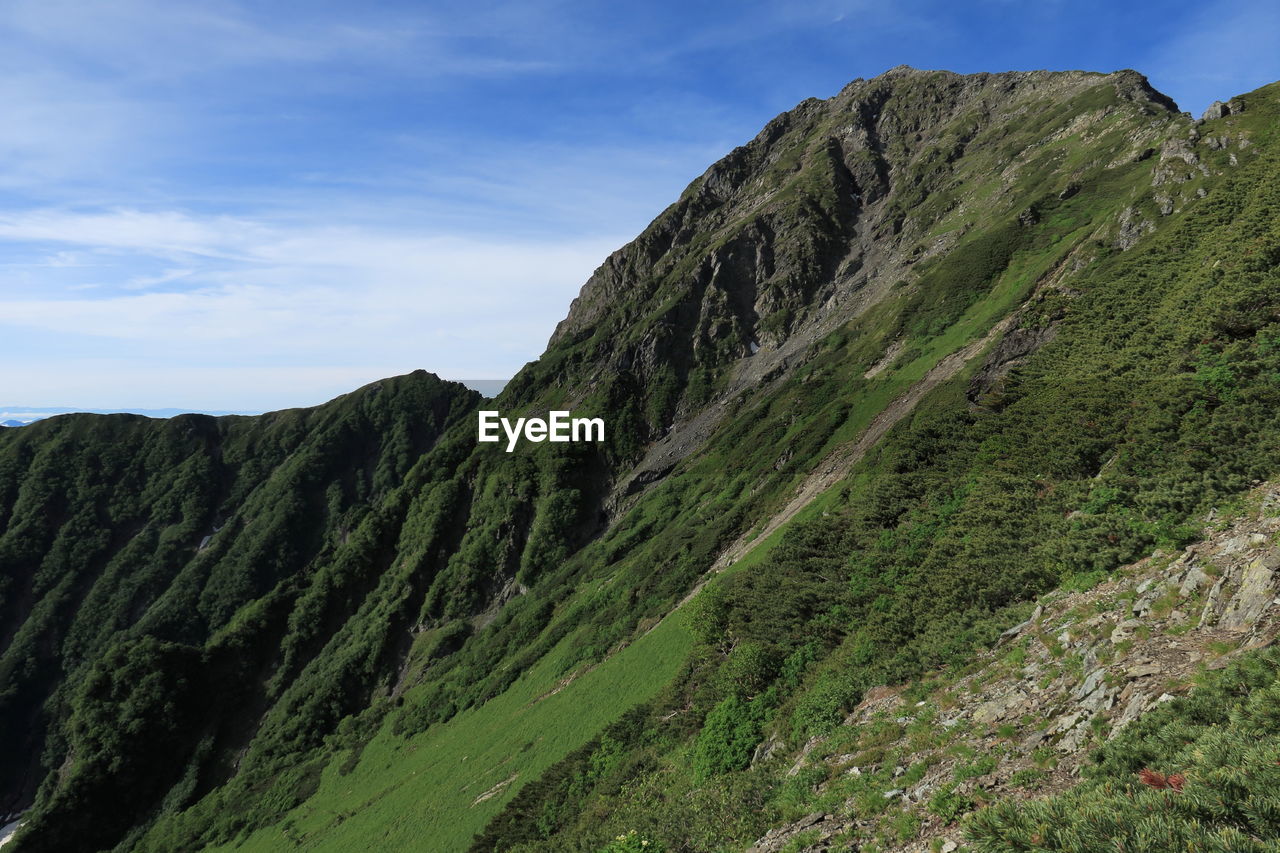 Scenic view of mountains against cloudy sky