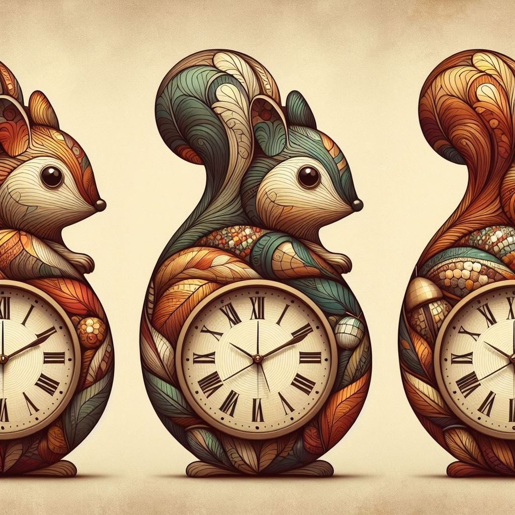 clock, animal, cartoon, animal representation, animal themes, no people, time, craft, mammal, art, alarm clock, representation, squirrel