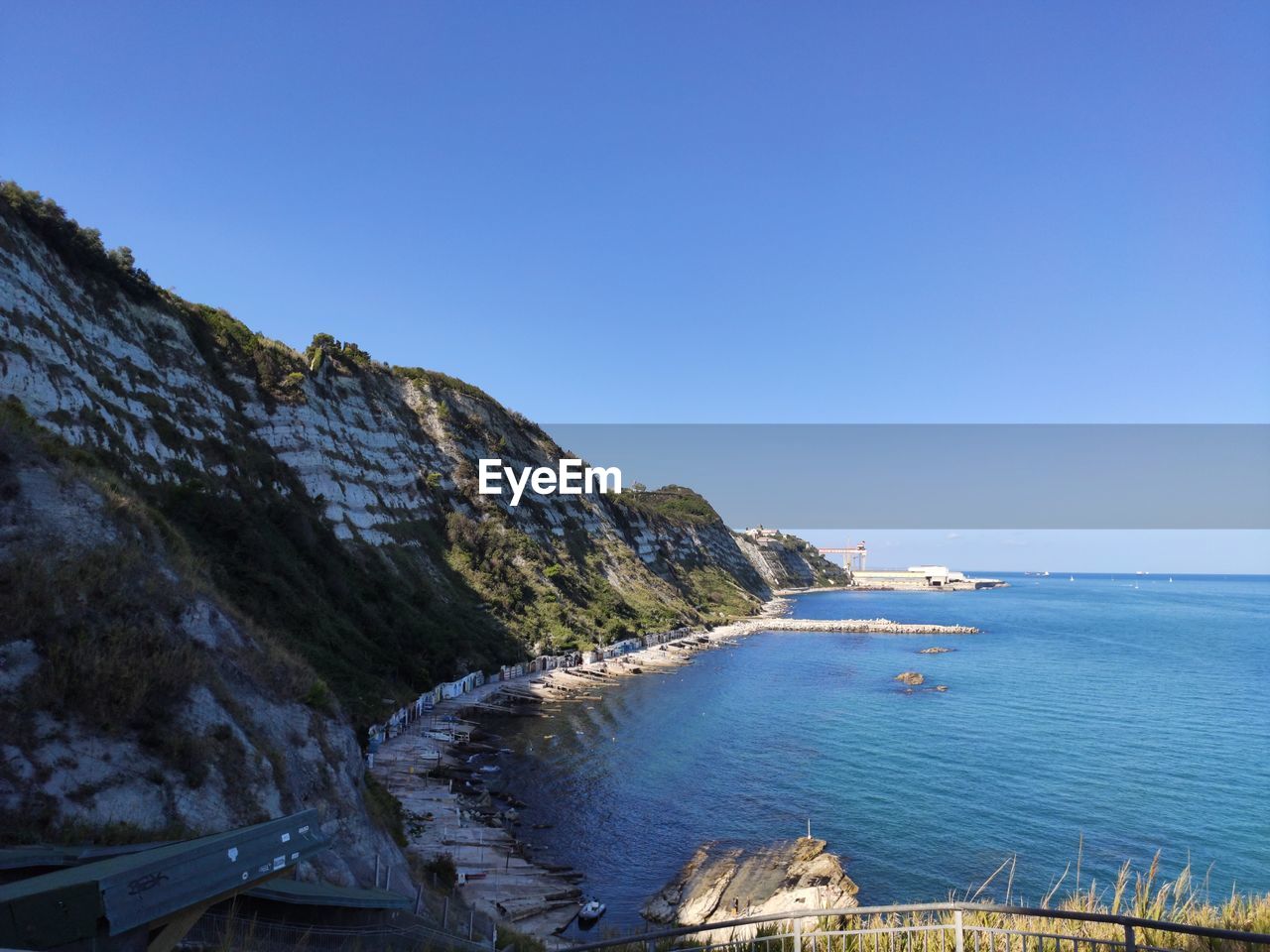 Scenic view of sea against clear blue sky