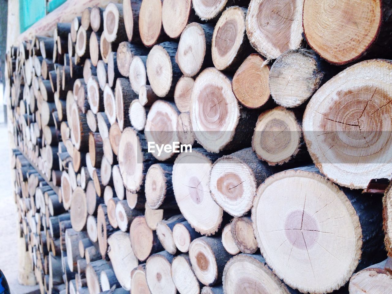 Close-up of stack of logs