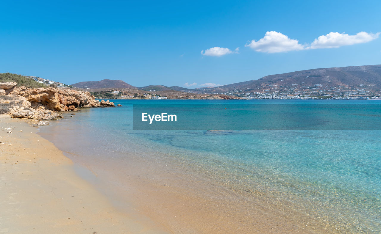 Scenic view of sea against blue sky