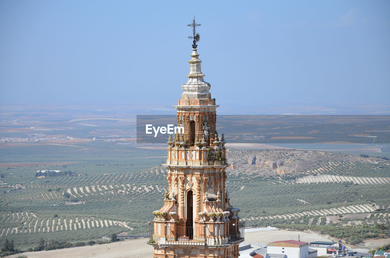 Historic church against landscape
