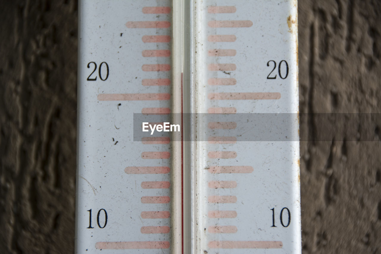 Close-up of thermometer on wall