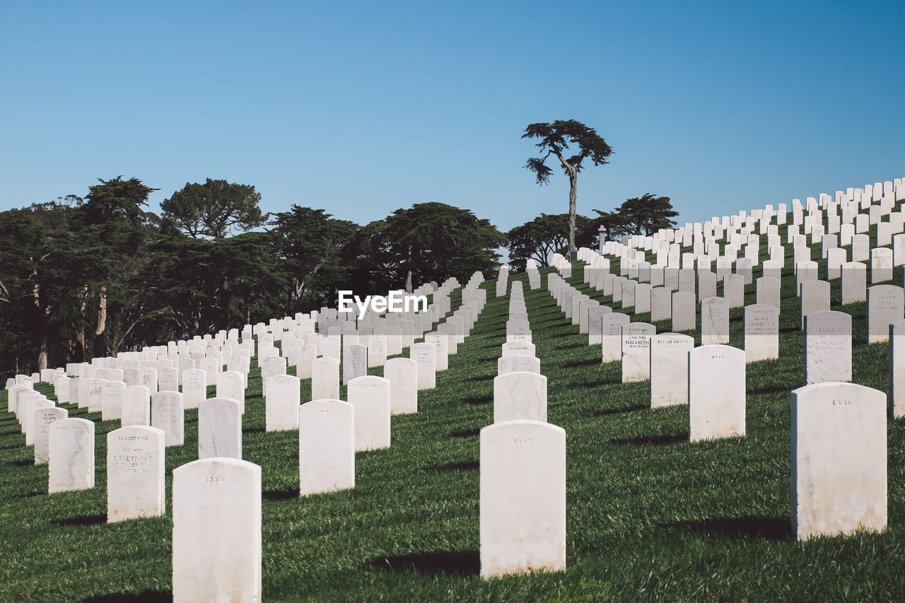 TOMBSTONES IN CEMETERY AGAINST SKY