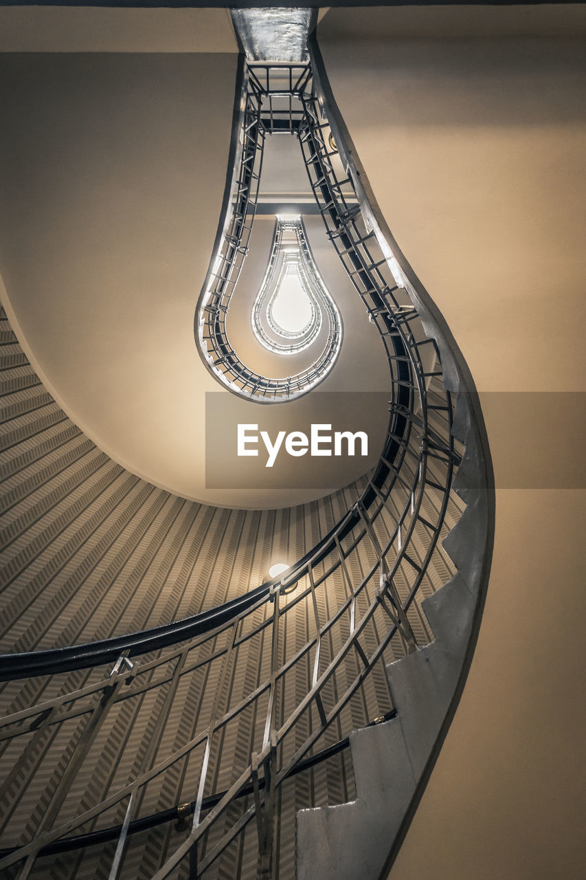 Low angle view of spiral staircases in modern building