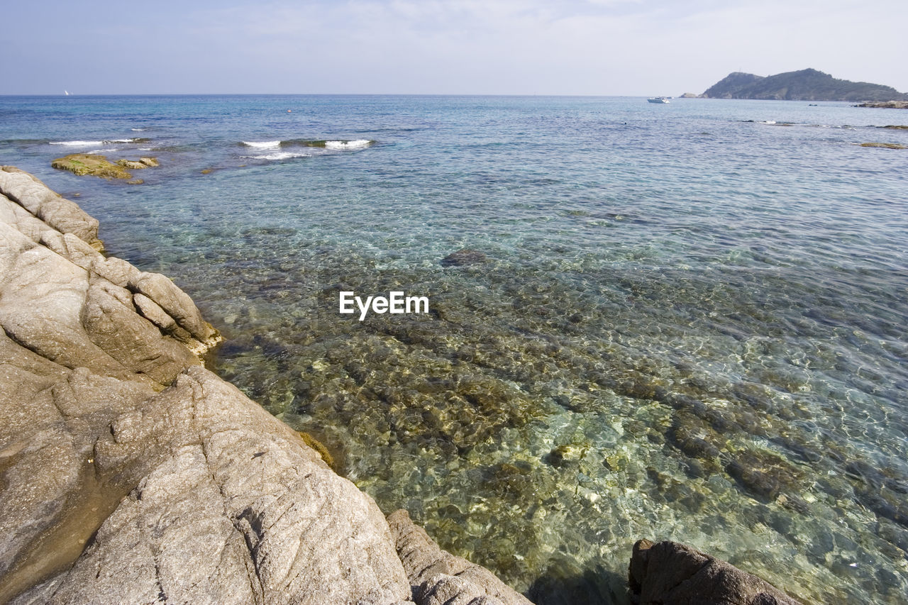 SCENIC VIEW OF SEA AND ROCKS AGAINST SKY