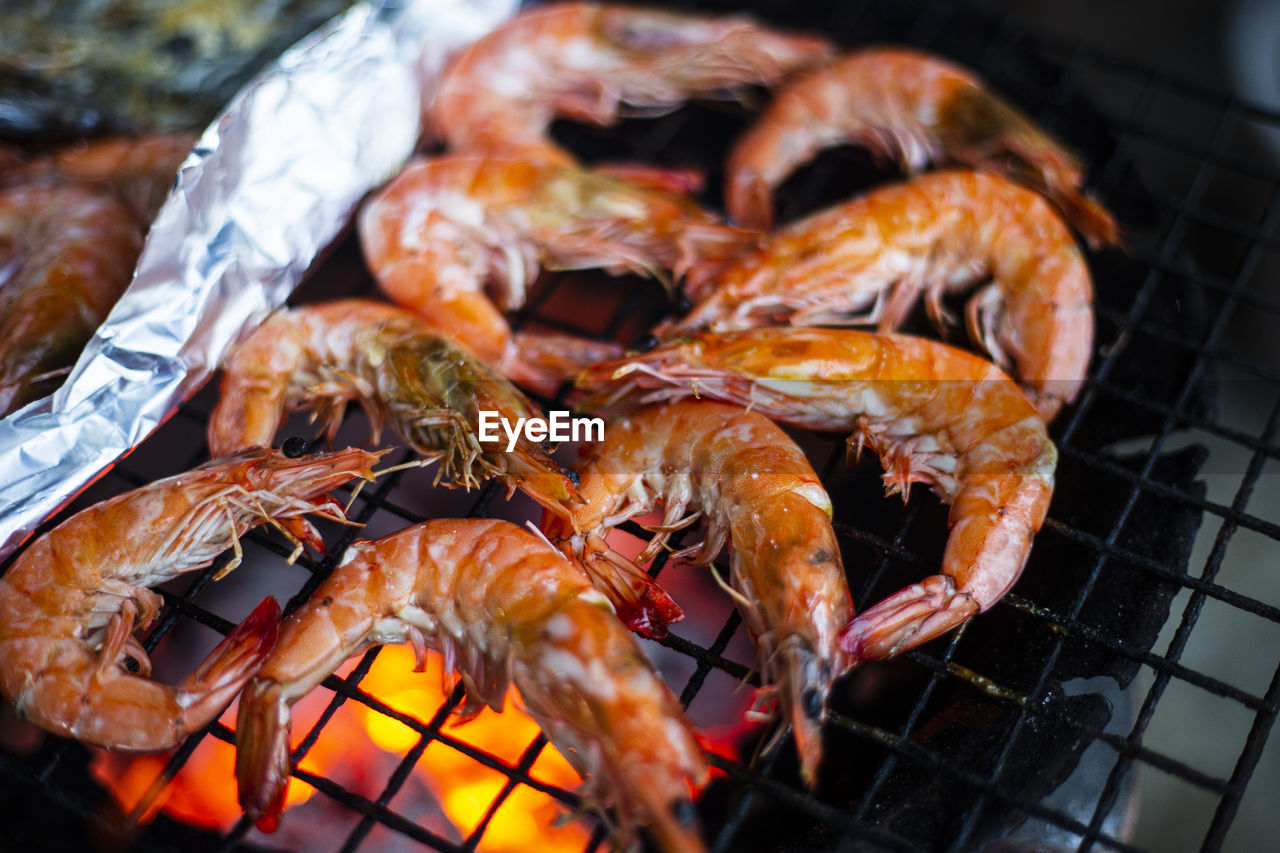 Close up shrimp on the grill