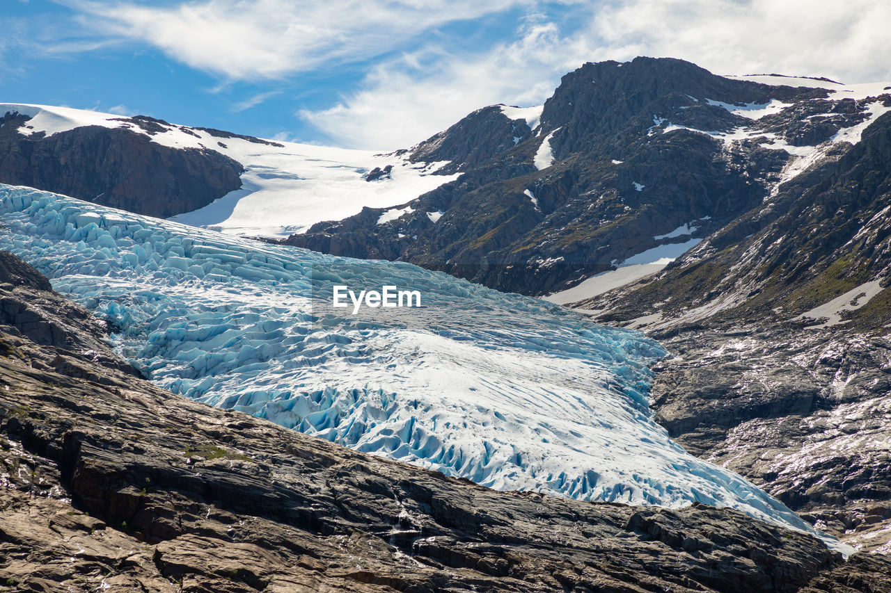 Scenic view of snowcapped mountains against sky