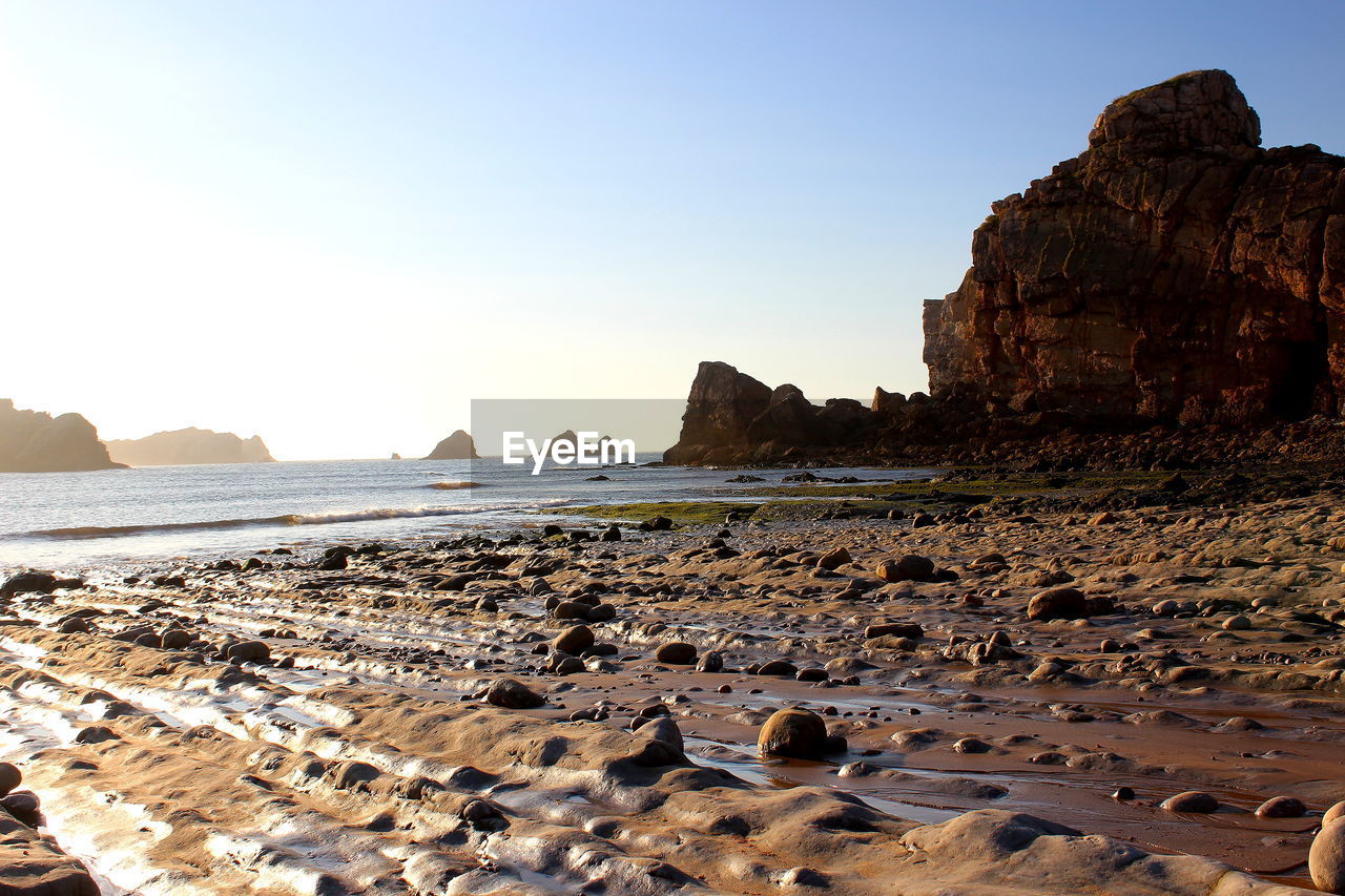 Scenic view of sea against clear sky