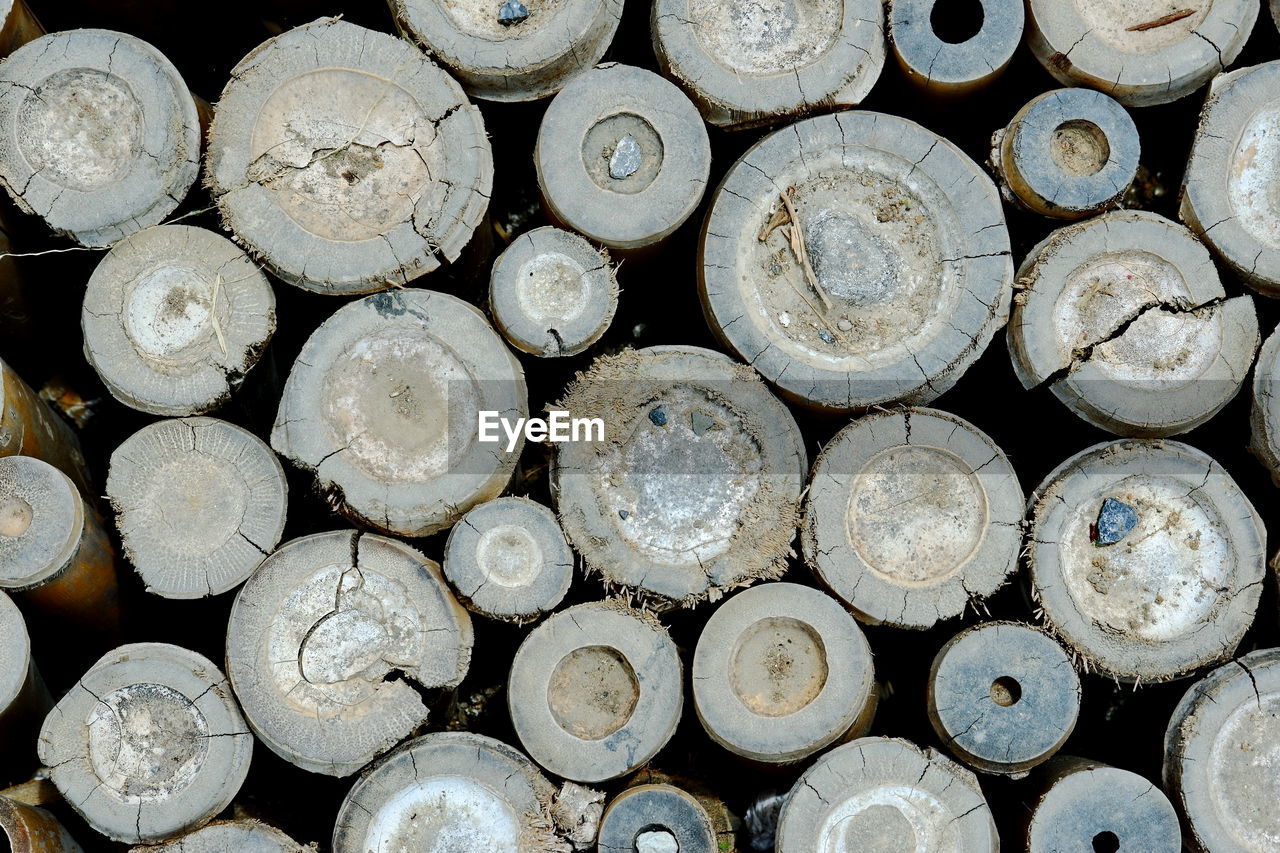 Full frame shot of logs in forest