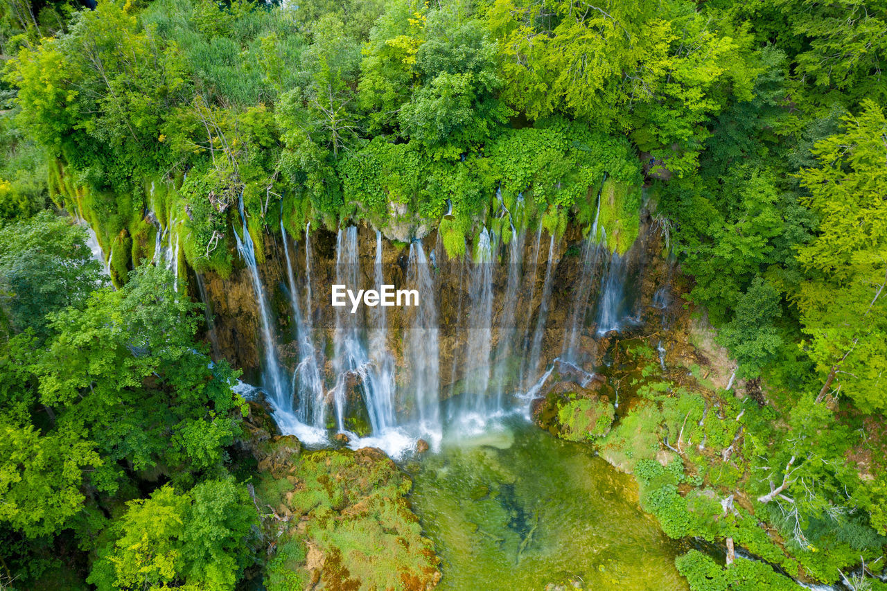 Aerial view of the prstavac waterfall in plitvice national park, croatia