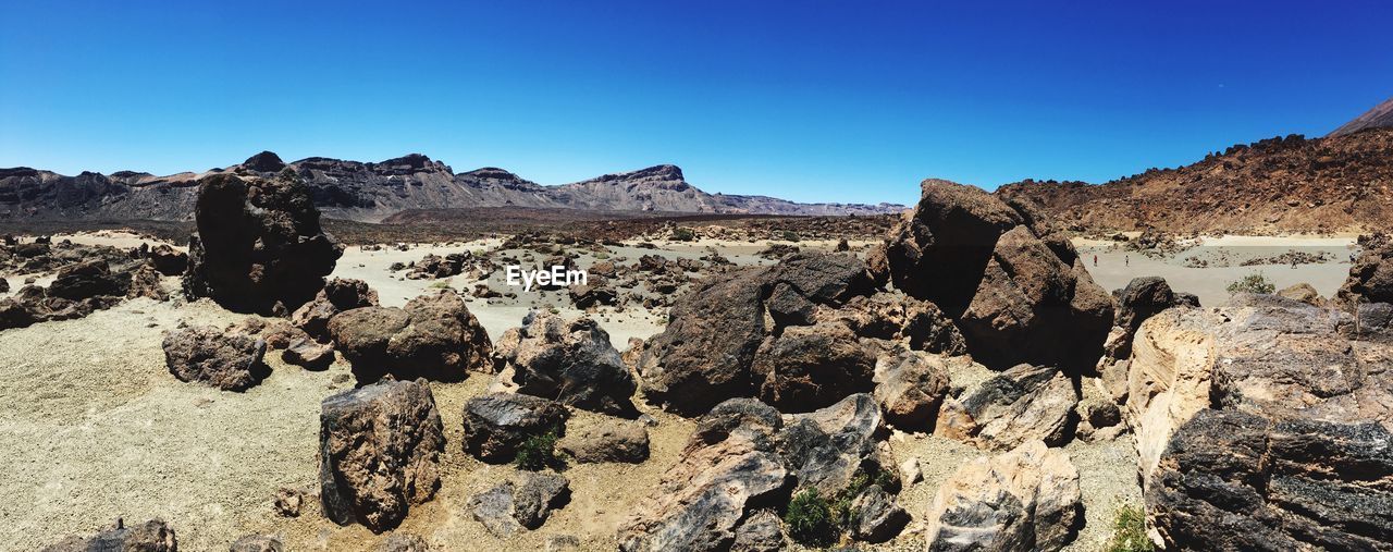 Rock formations against clear blue sky