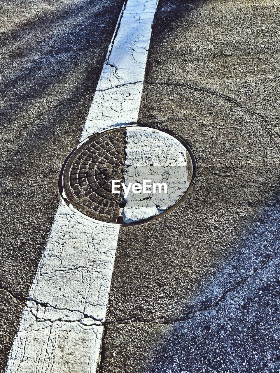 High angle view of manhole