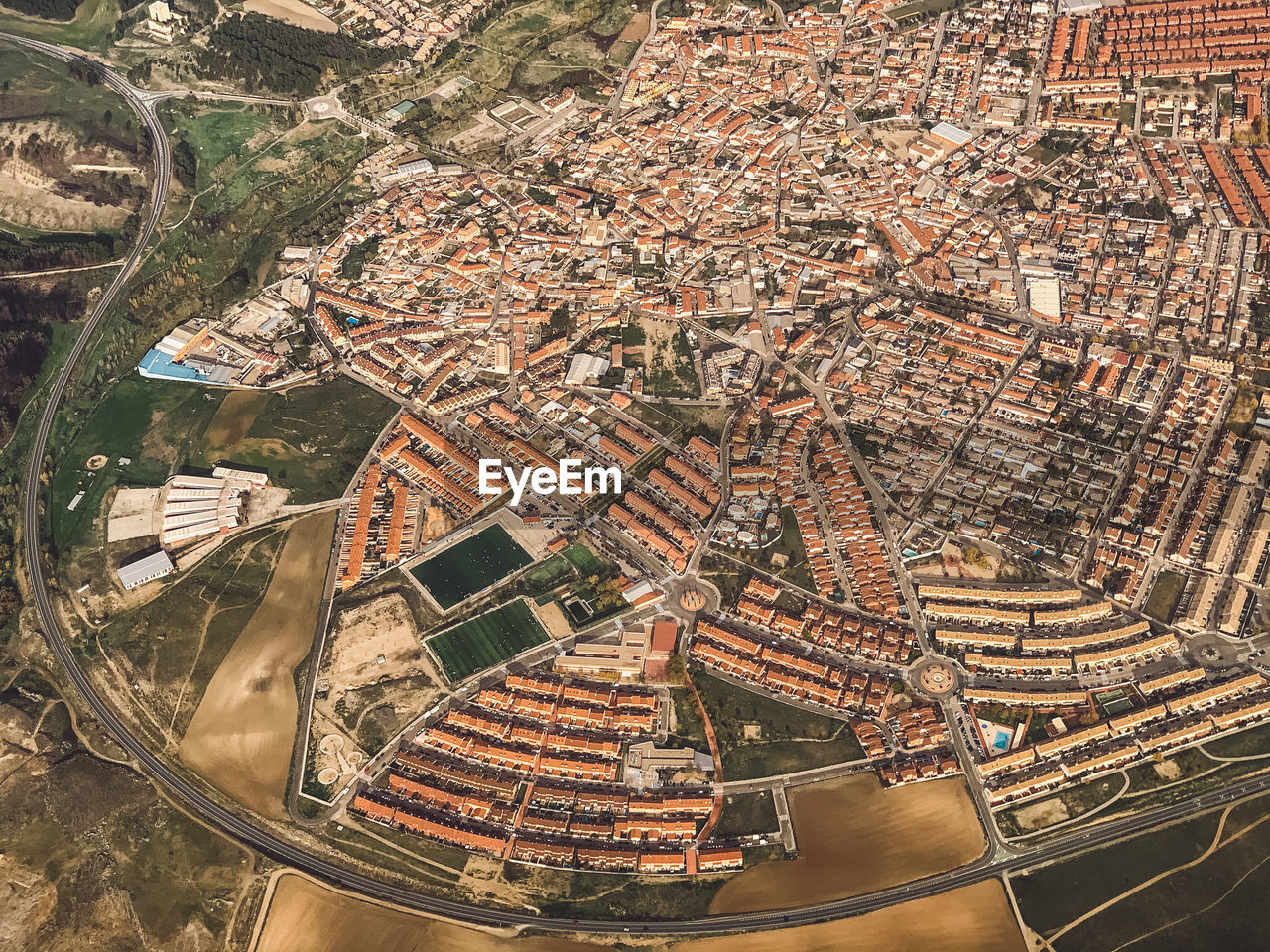 High angle view of buildings in city