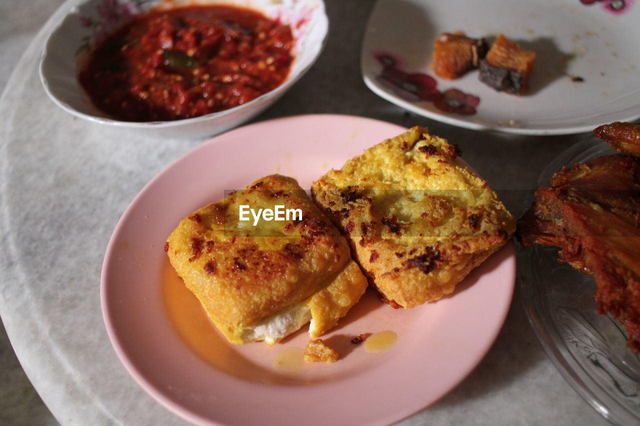 High angle view of meal served in plate