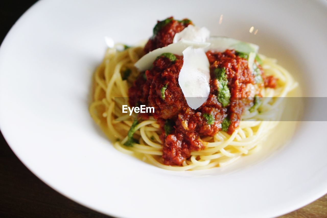 Close-up of noodles served in plate