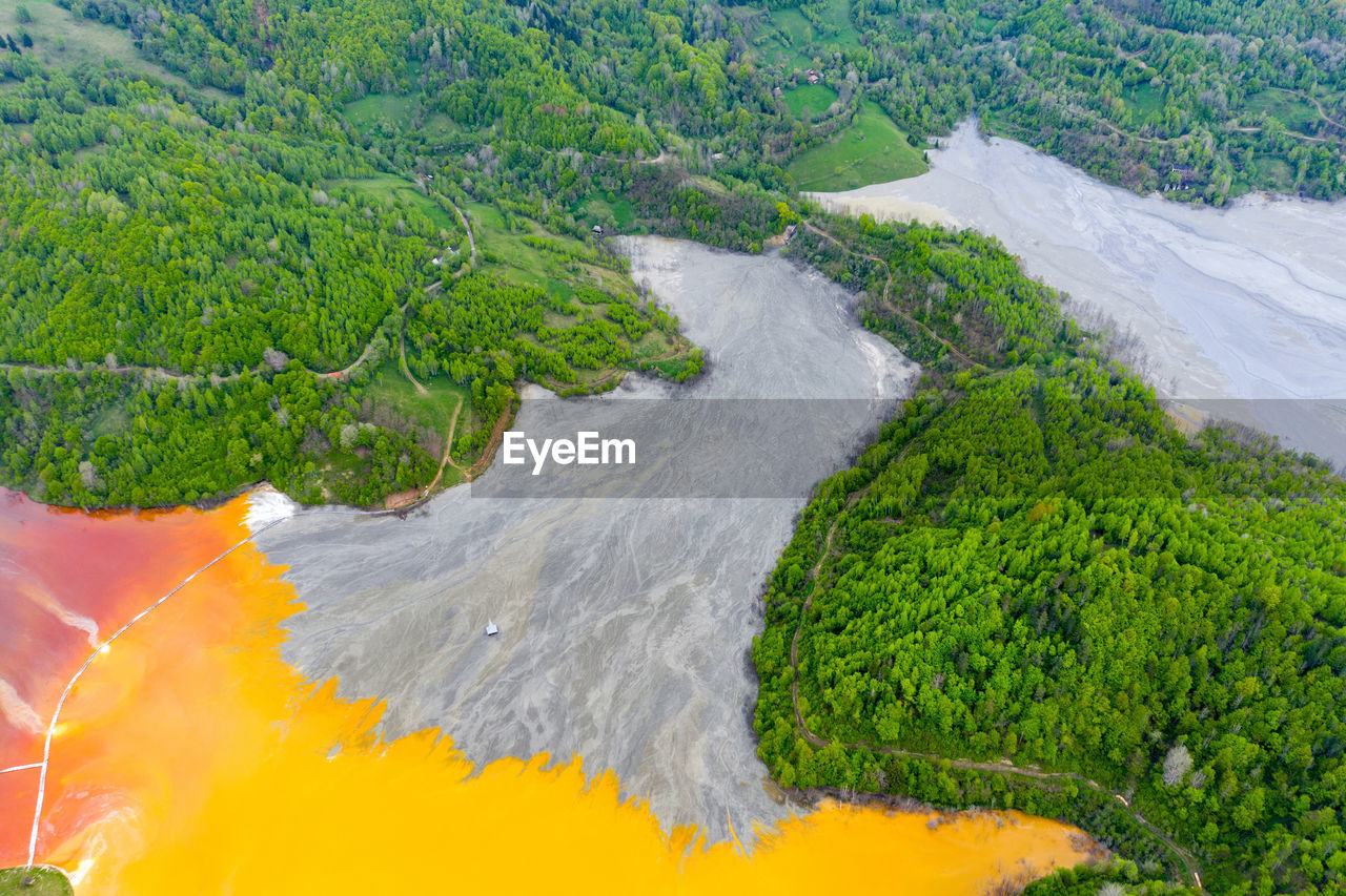 Aerial view of a big waste decanting lake