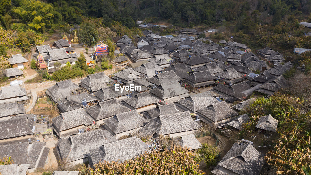 Aerial view of the remote nuogang dai village in lancang, yunnan - china