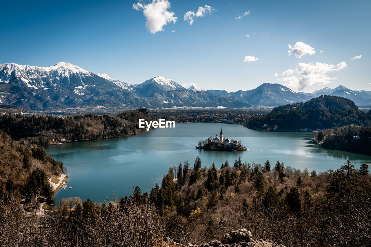 Bled lake, slovenia, mountains, snow, lake, mountain range, landscape