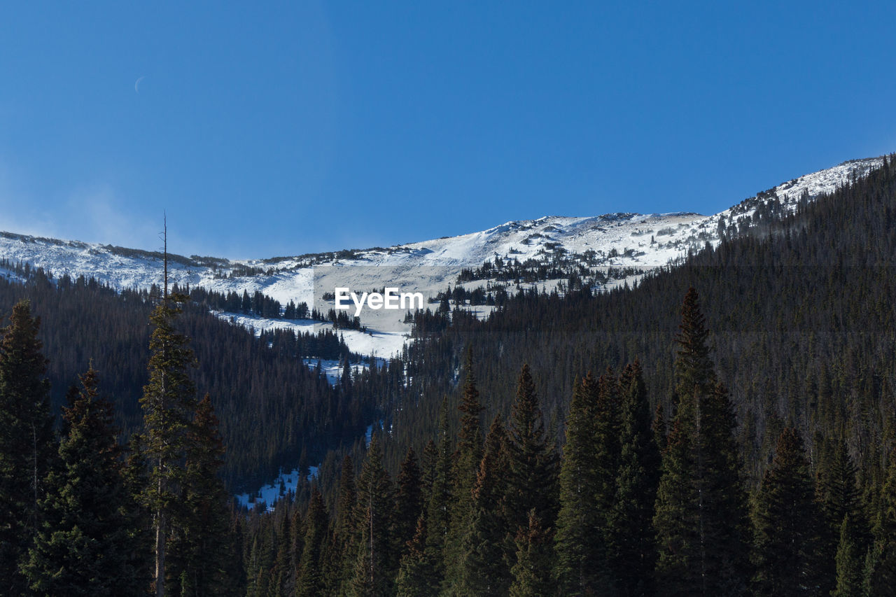 Scenic view of mountains against clear blue sky