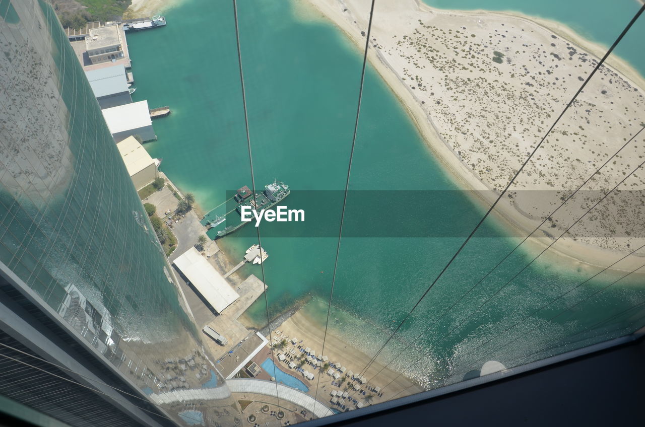 High angle view of ship in sea